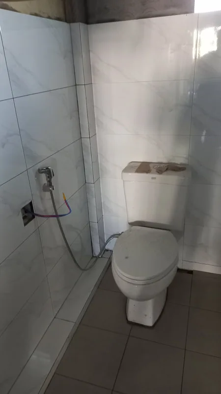 Newly tiled bathroom with a toilet
