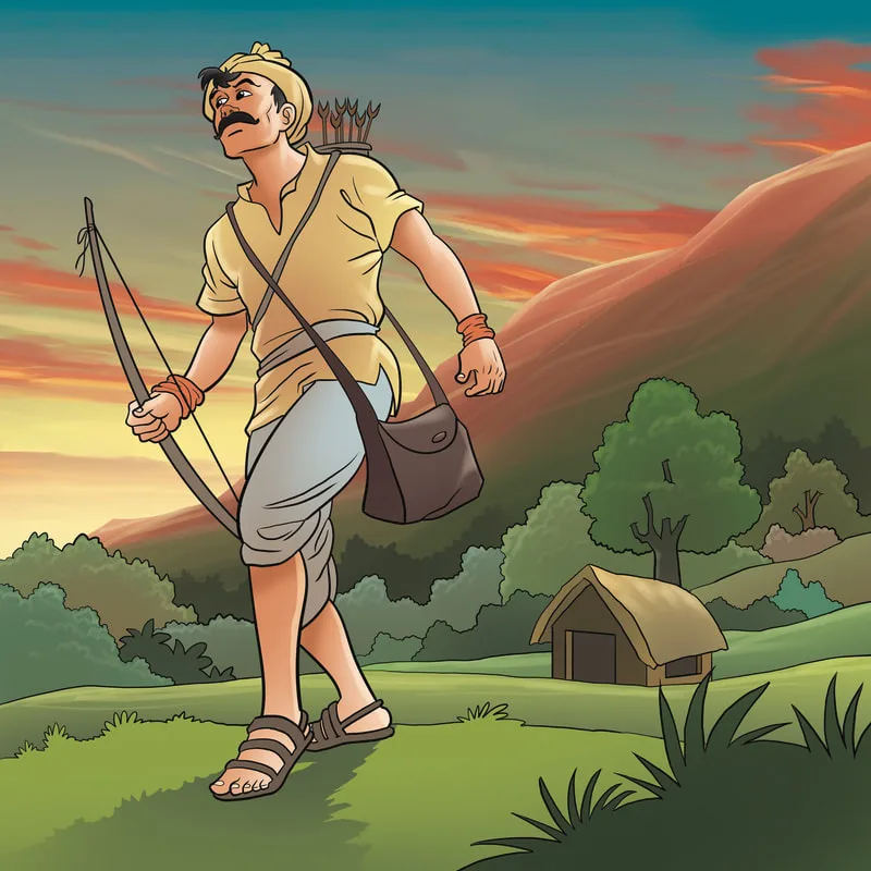 Illustration of a traveler walking through a landscape