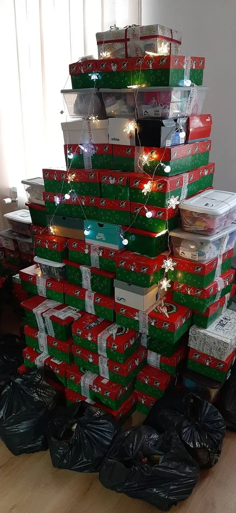 Stacked Christmas gift boxes