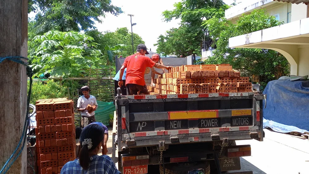 Bricks being delivered by truck