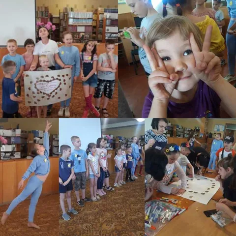Collage of children making crafts and holding gifts