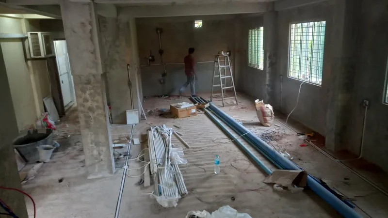 Electrical conduits laid inside a room