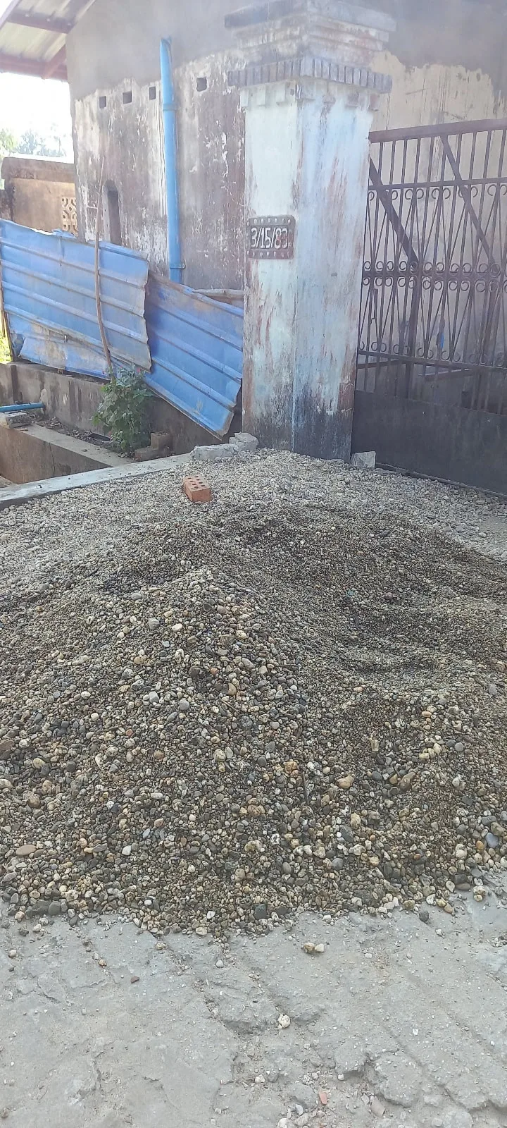 Pile of gravel inside a building