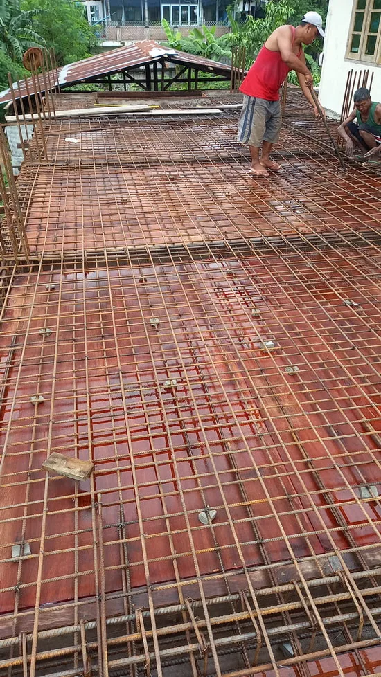 Steel reinforcement laid across floor formwork