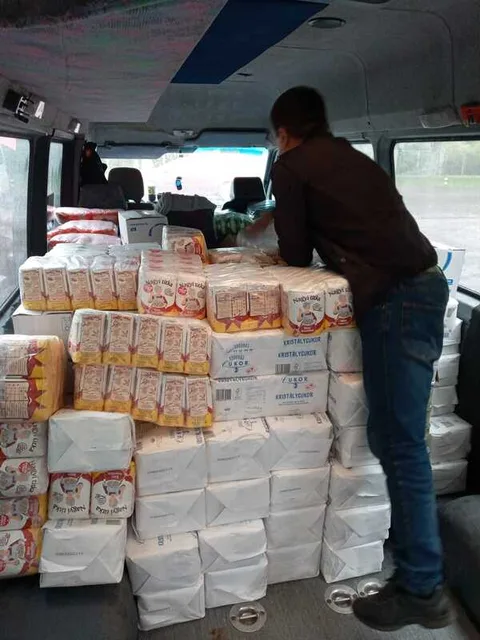 Food supplies inside a van