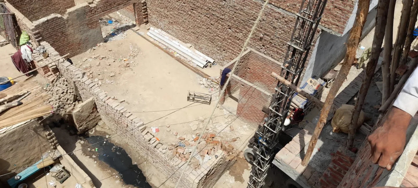 View down into a construction courtyard