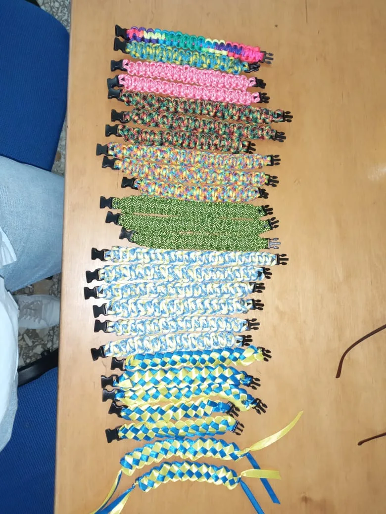 Rows of handmade beaded bracelets
