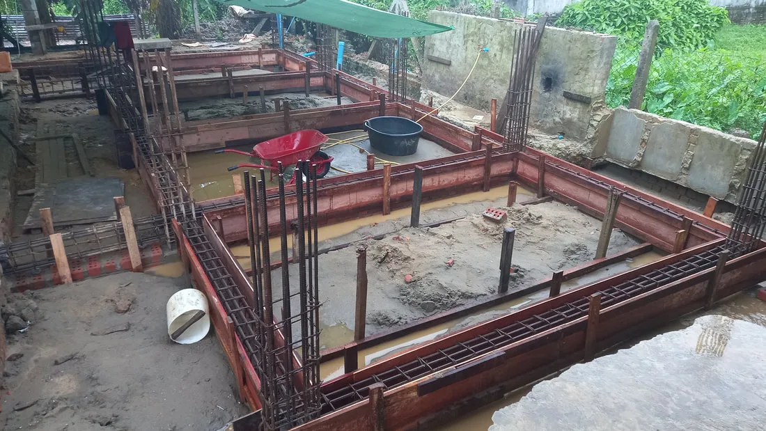 Foundation formwork and steel columns