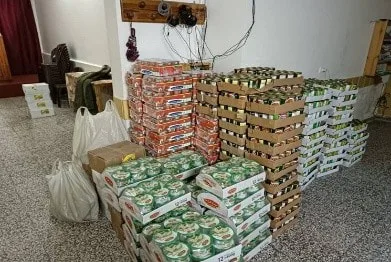 Stacks of food packages inside a room