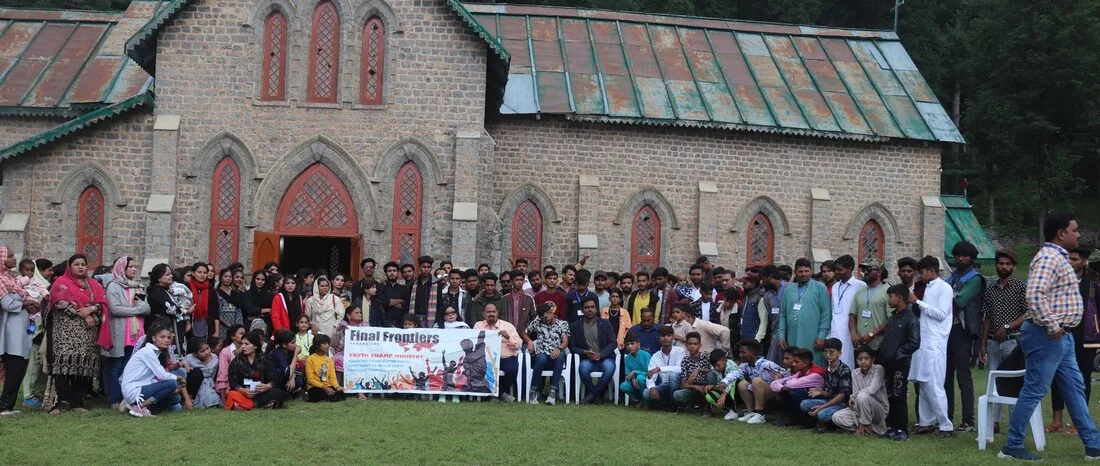 Large group outside a church building