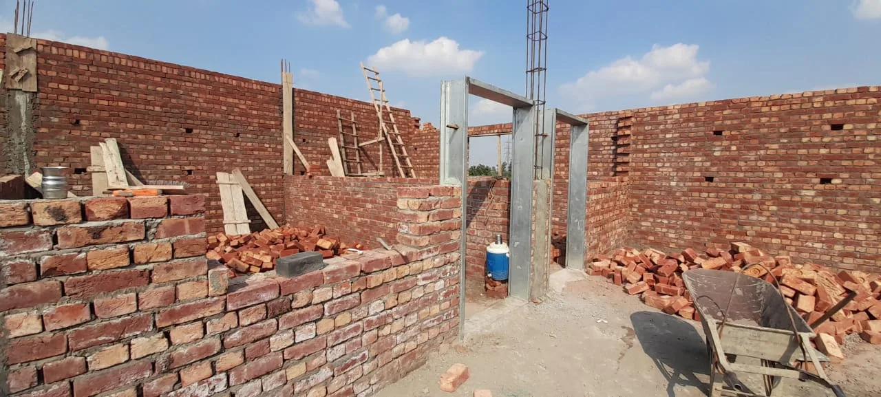 Interior brick walls at a construction site