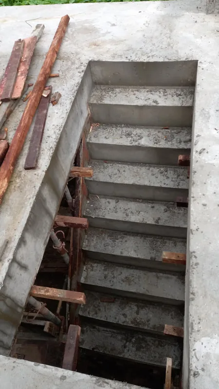 Newly poured concrete staircase