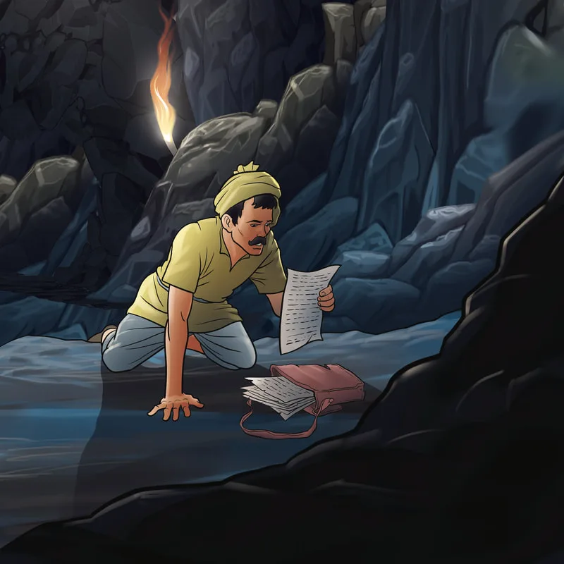 Illustration of a man inside a cave
